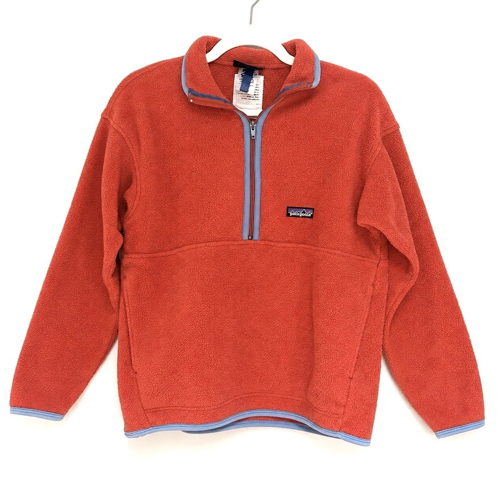 Patagonia Synchilla Fleece Pullover Kids L 12 Orange Blue Quarter Zip Jacket